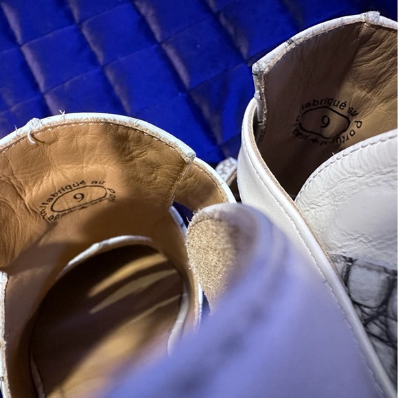 Fluevog Truth Alisha T-Strap Heel with Skull Buckle in White Croc 🤍🖤 - Picture 6 of 11